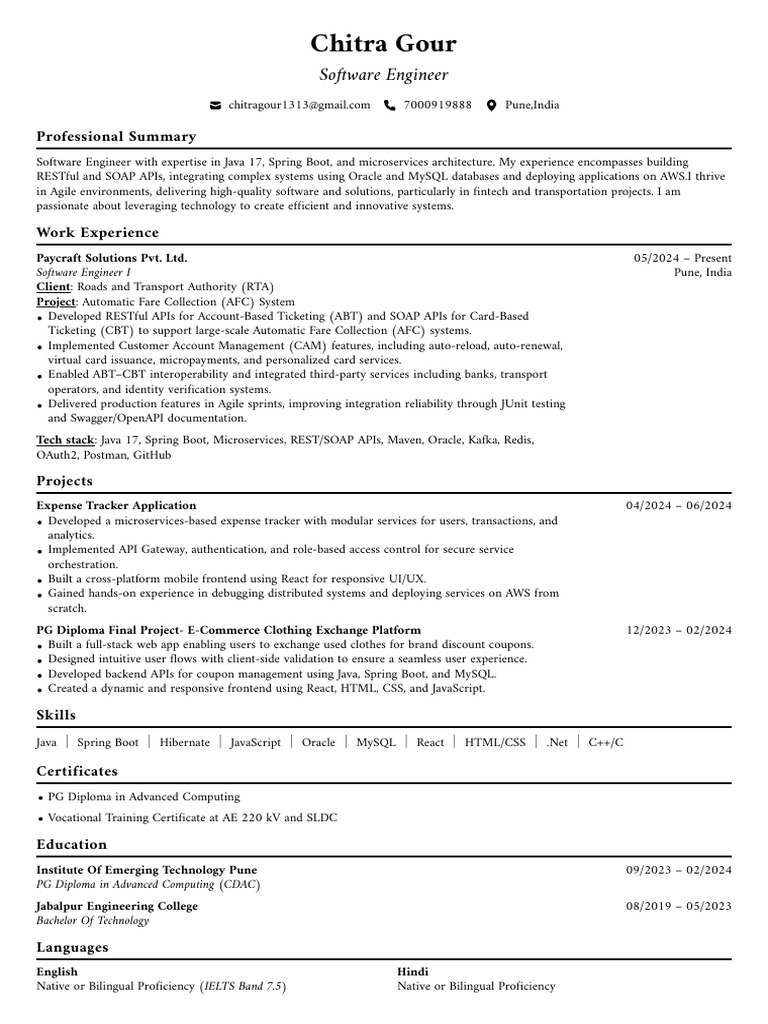 Software Engineer with Java & Spring Boot | PDF | Java (Programming ...