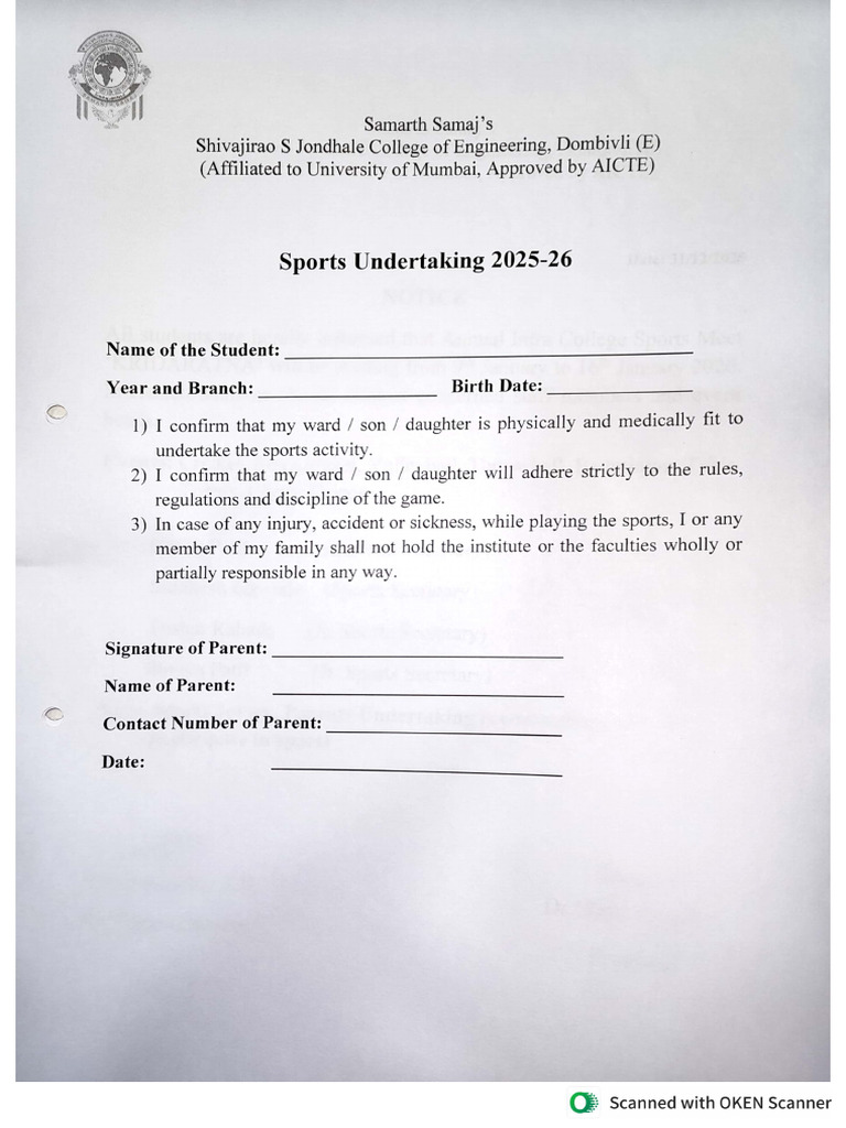 Undertaking For Sports | PDF