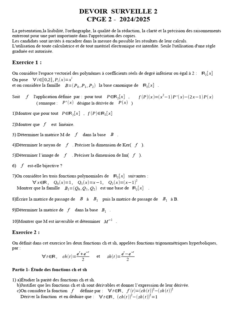 Devoir Surveillé Mathématiques CPGE 2024/2025 | PDF | Base (algèbre ...