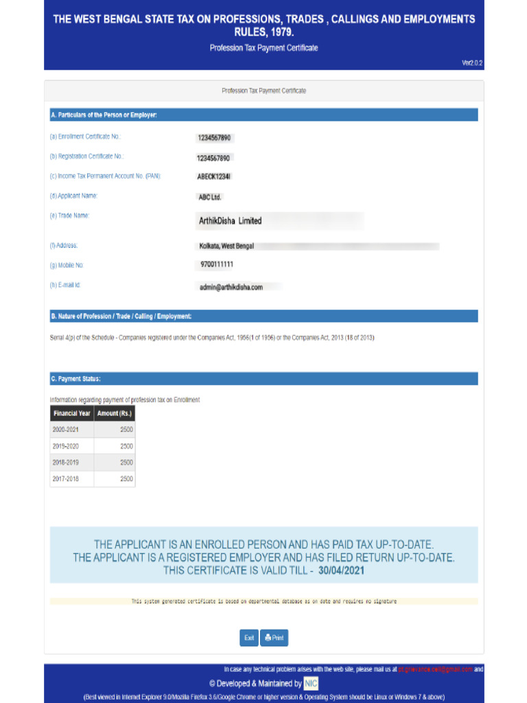 Professional Tax Registration Certificate Download | PDF
