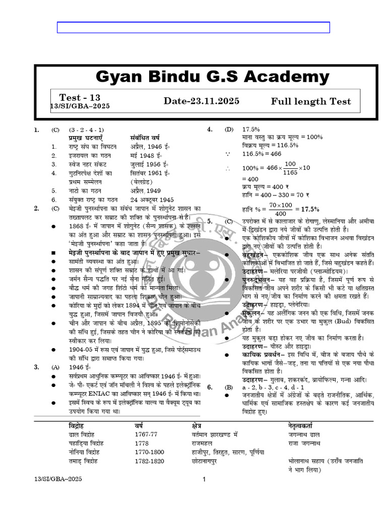 Gyan Bindu G.S Academy Full Test 2025 | PDF | Interpretation ...