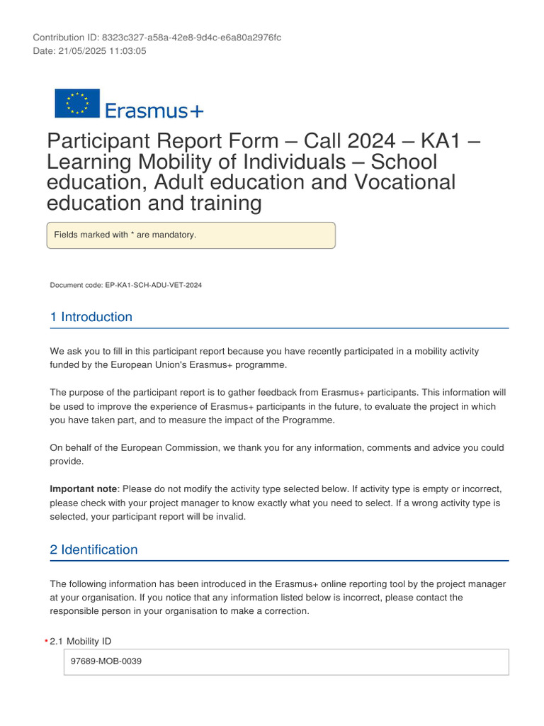 Erasmus+ Participant Report 2024 | PDF | Knowledge | Social Psychology