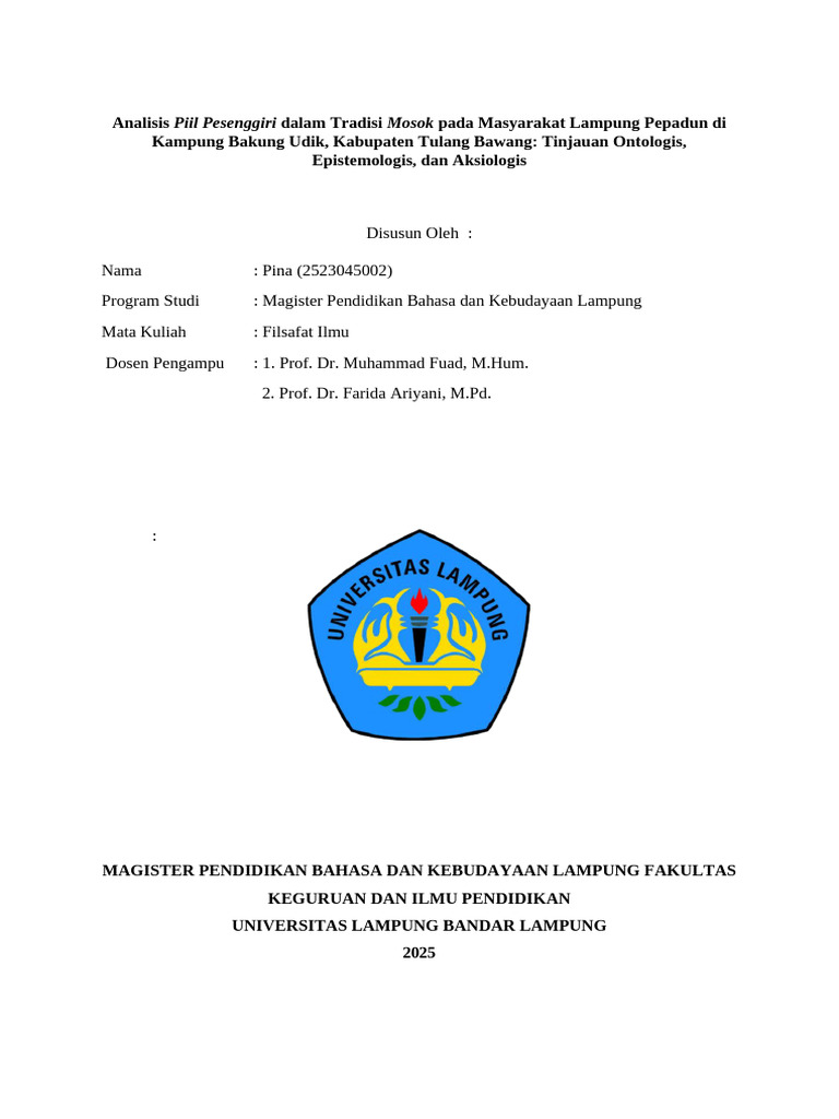 Analisis Tradisi Mosok Lampung Pepadun | PDF