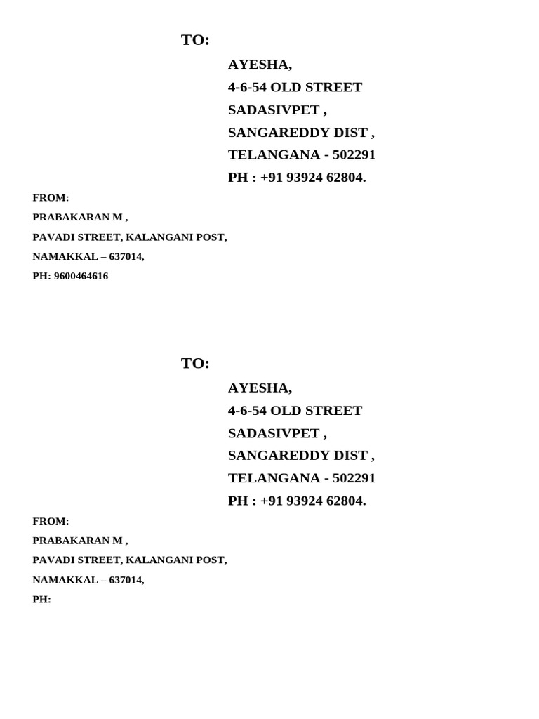 Address and Contact Information Exchange | PDF