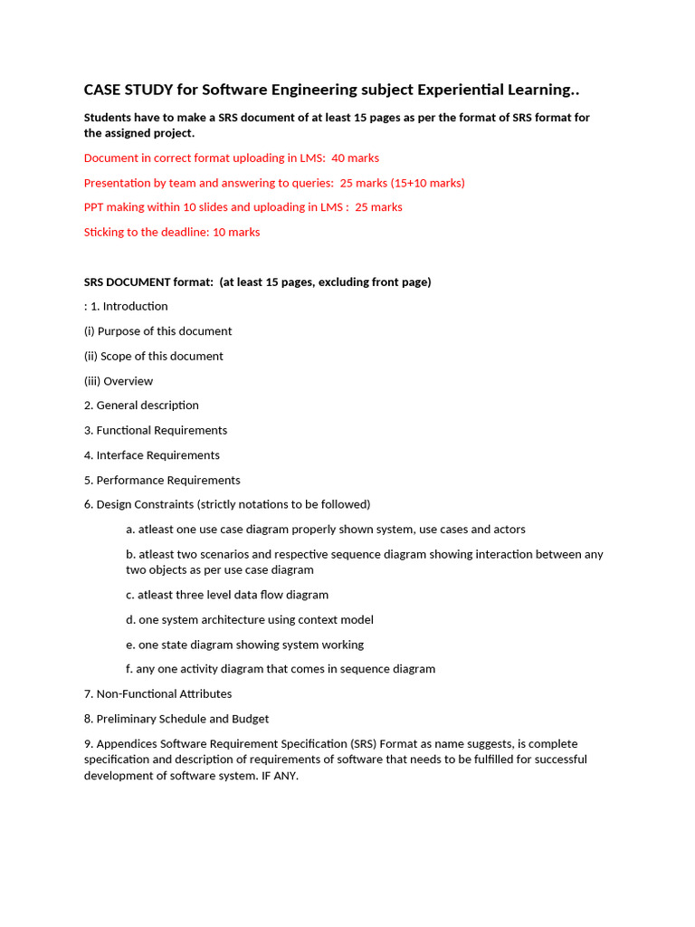 Software Engineering SRS Case Study Guide | PDF | Use Case | System