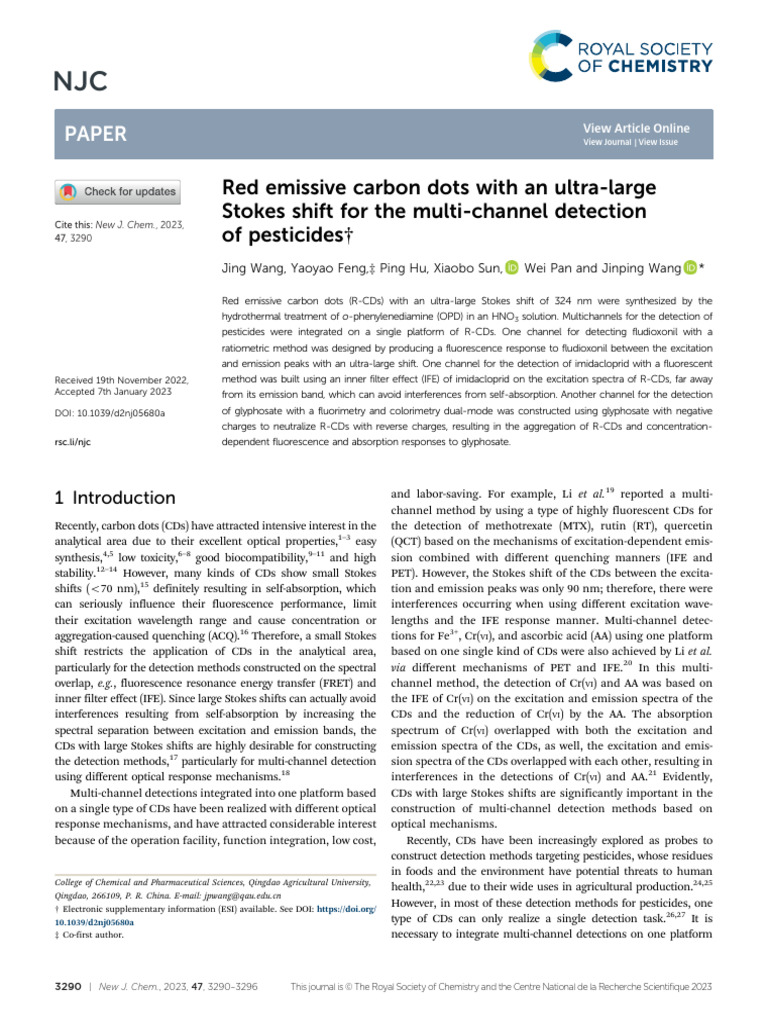 Red Emissive Carbon Dots for Pesticide Detection | PDF | Absorption ...