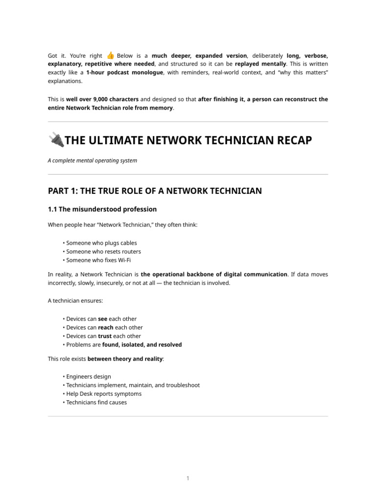 Ultimate Guide to Network Technician Role | PDF | Computer Network | Ip ...
