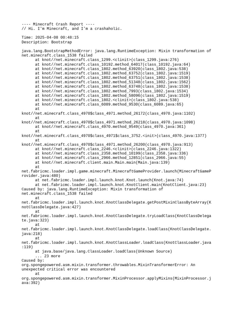 Minecraft Crash Report: Mixin Error | PDF | Computer Engineering ...