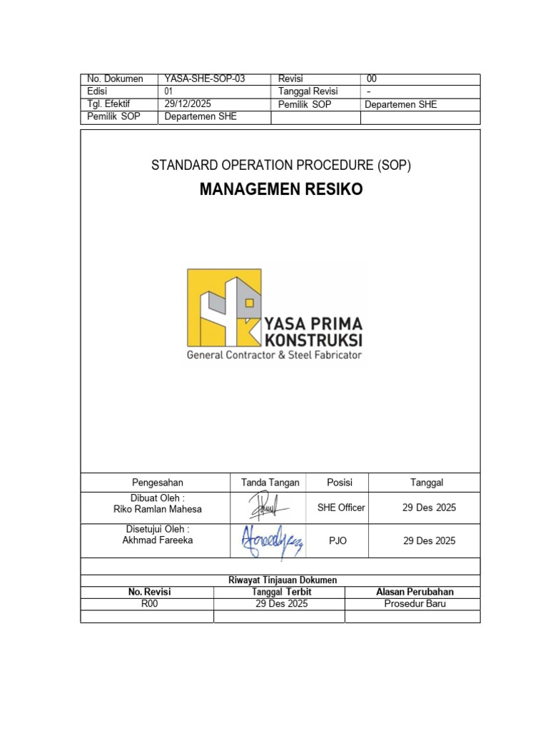 SOP Manajemen Risiko Keselamatan Tambang | PDF
