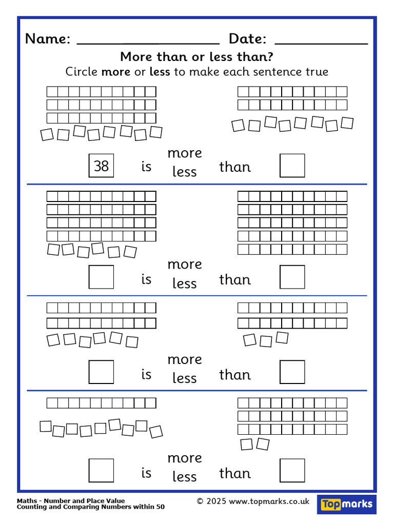 Comparing Numbers Within 50 | PDF