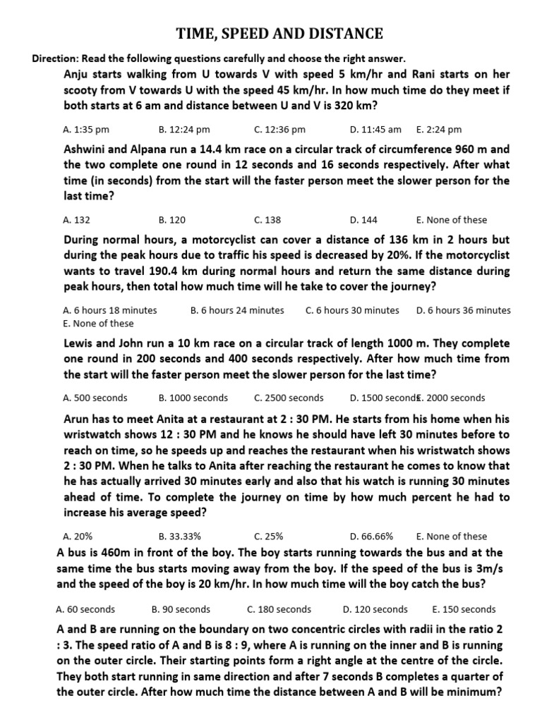 Time, Speed, and Distance Problems | PDF | Speed | Slope