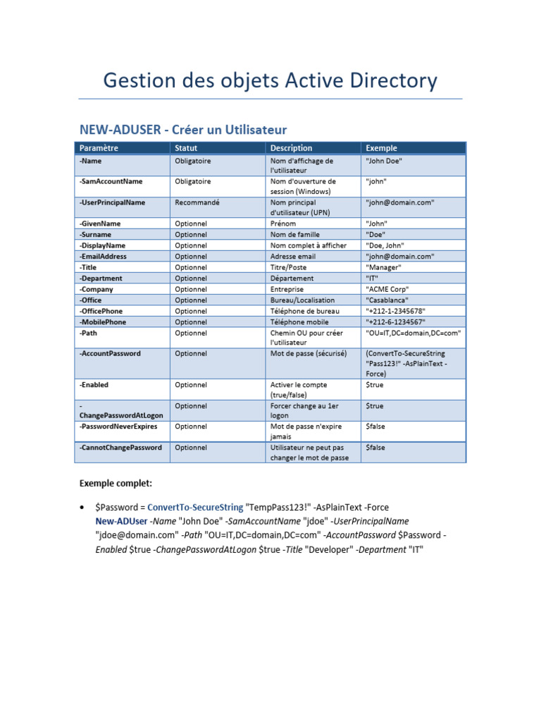 Gestion des utilisateurs Active Directory | PDF | Système de noms de ...