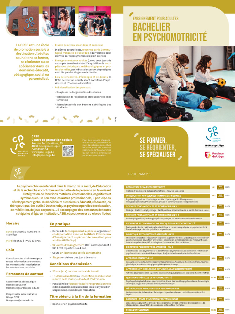 Bachelier en Psychomotricité au CPSE | PDF