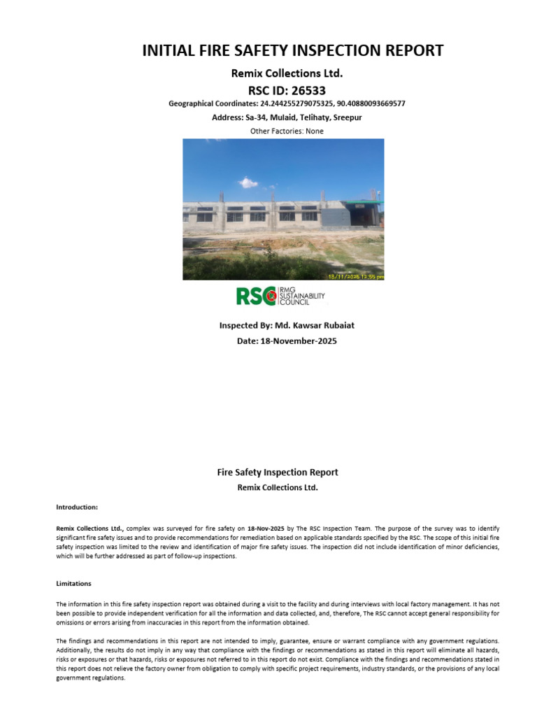 Fire Safety Inspection Report for Remix Collections | PDF | Fire Safety ...
