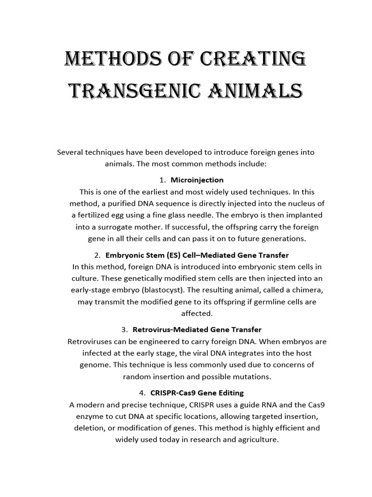 Methods of Creating Transgenic Animals | PDF