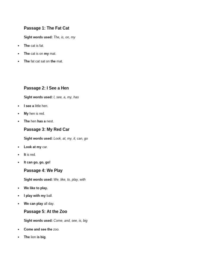 Sight Words Passages | PDF