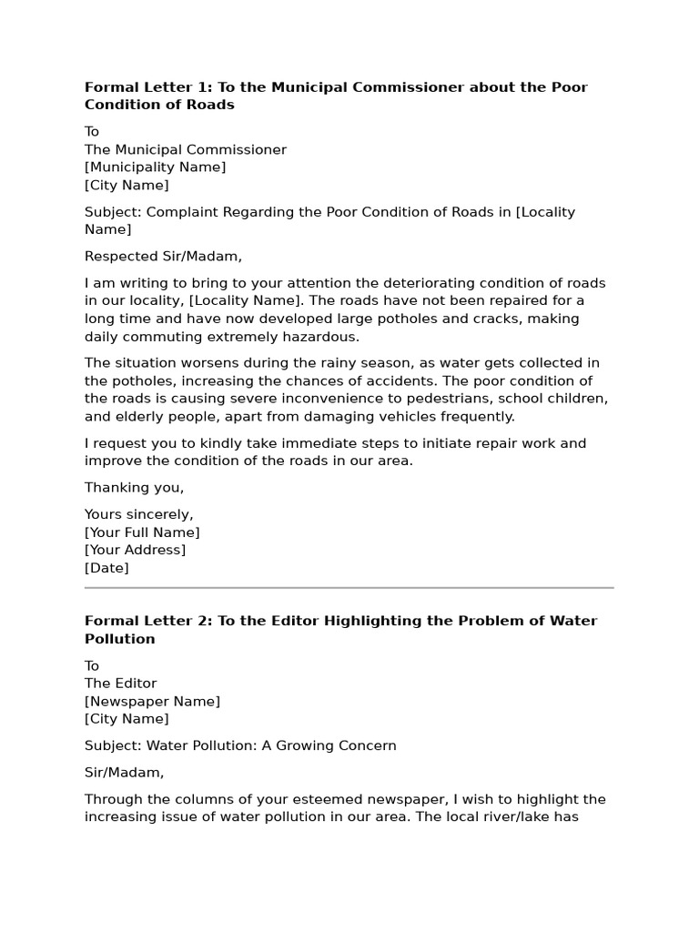 Formal Letters for Local Issues | PDF | Bus