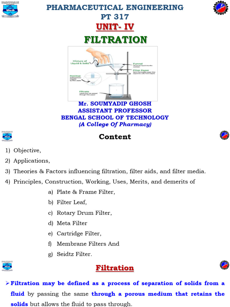 Filtration Techniques in Pharmaceutical Engineering | PDF | Filtration ...