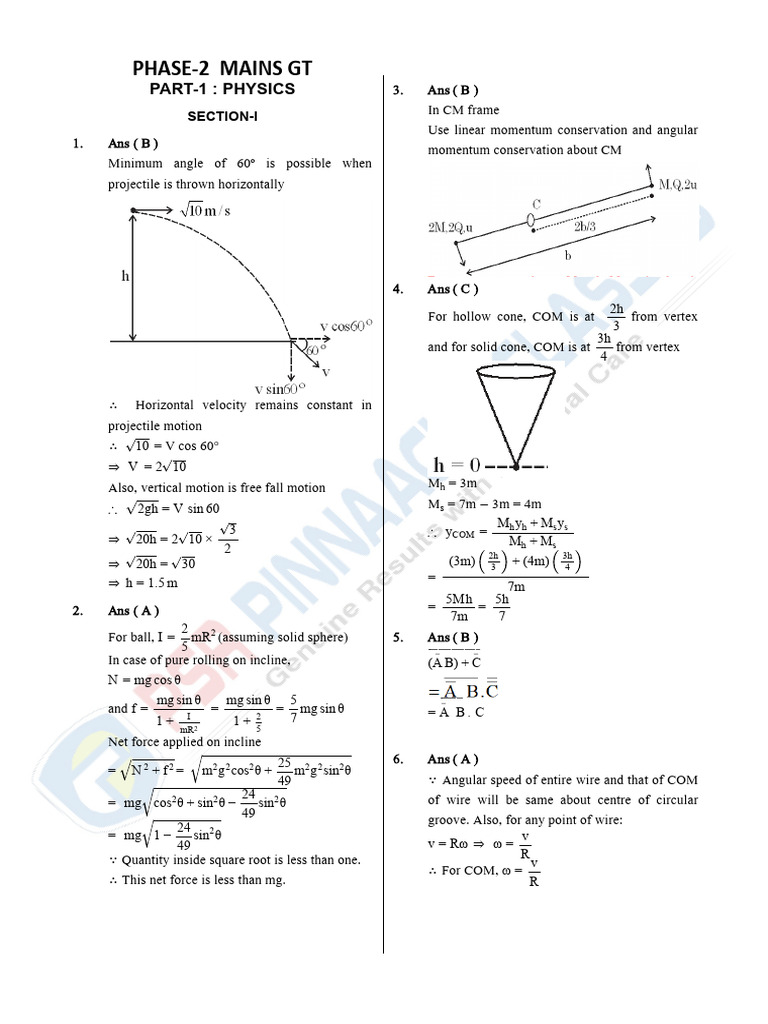 Physics and Chemistry Exam Solutions | PDF | Applied And ...
