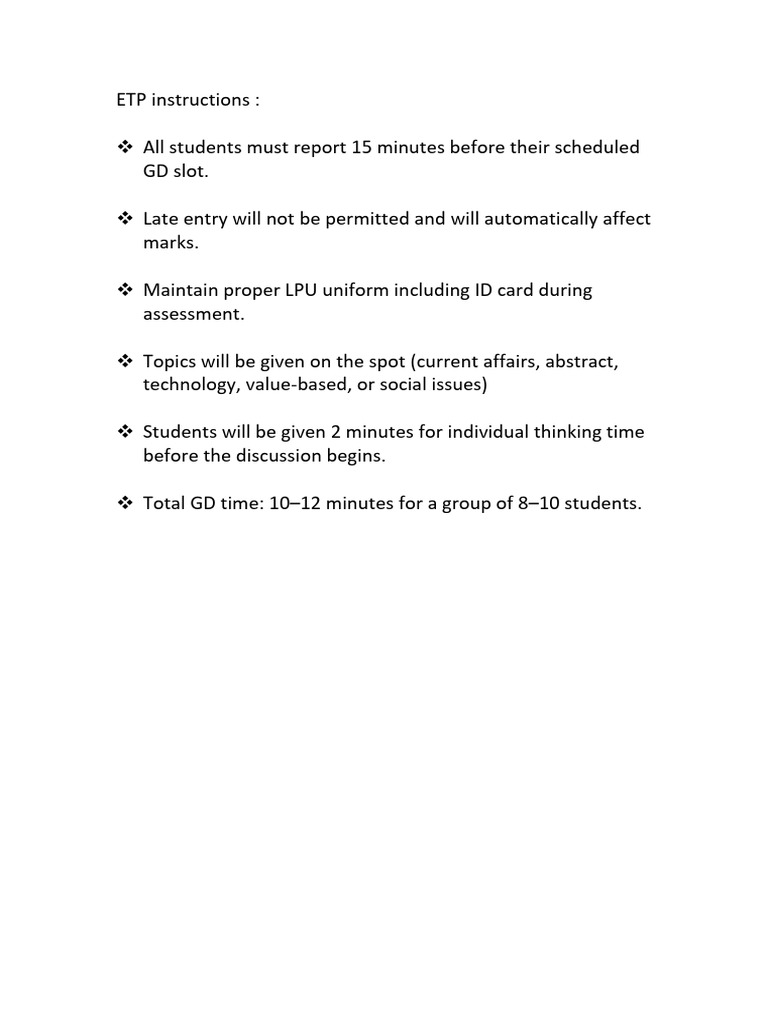 ETP Guidelines for Group Discussion | PDF