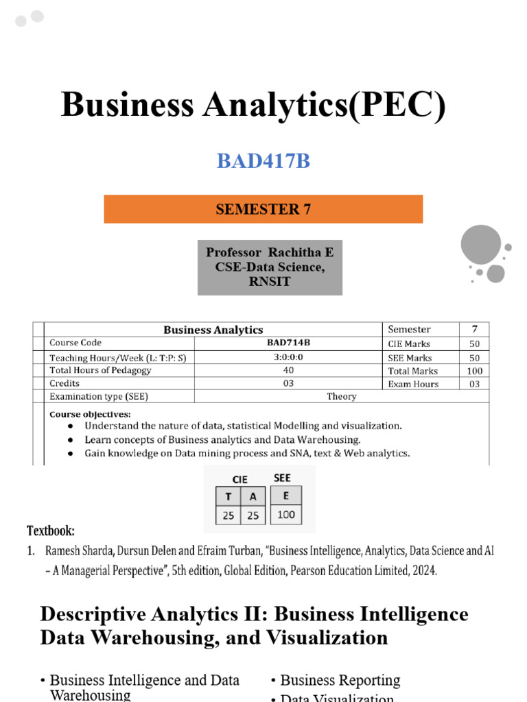 Business Analytics: Data Warehousing & BI | PDF | Data Warehouse ...