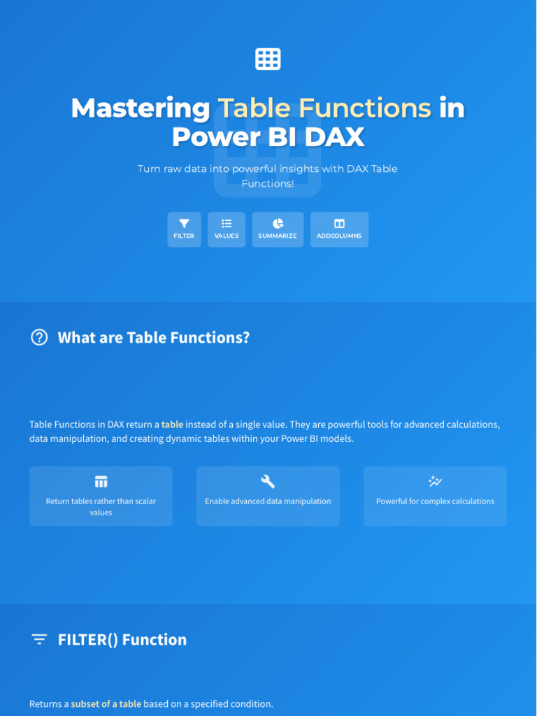 Mastering DAX Table Functions in Power BI | PDF | Function (Mathematics ...