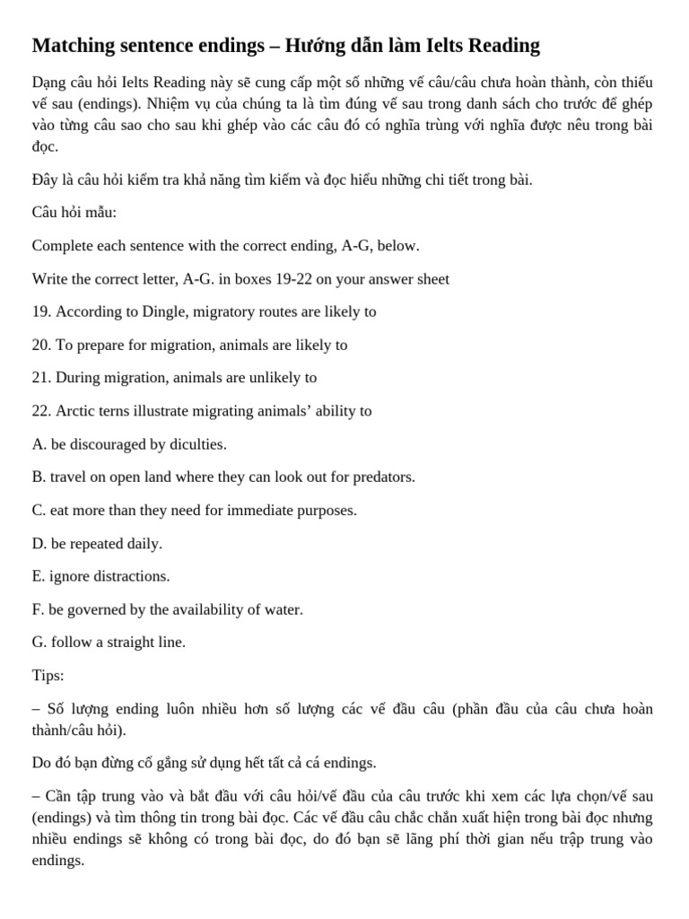 Matching Sentence Endings | PDF