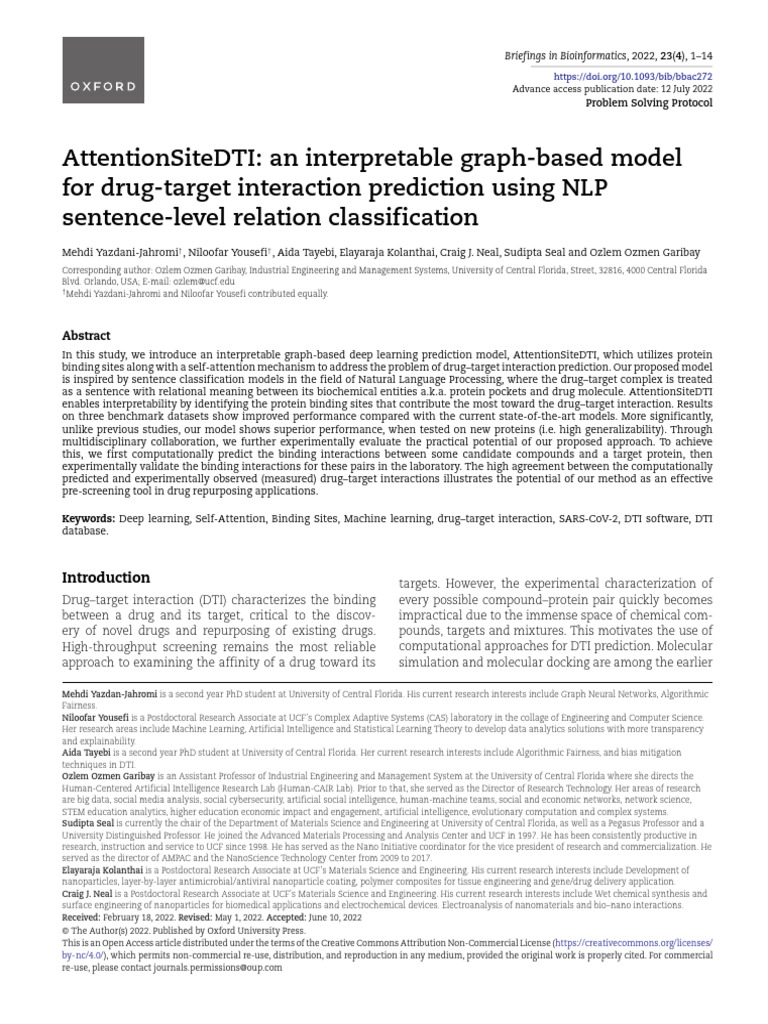 AttentionSiteDTI an Interpretable Graph | PDF | Docking (Molecular ...