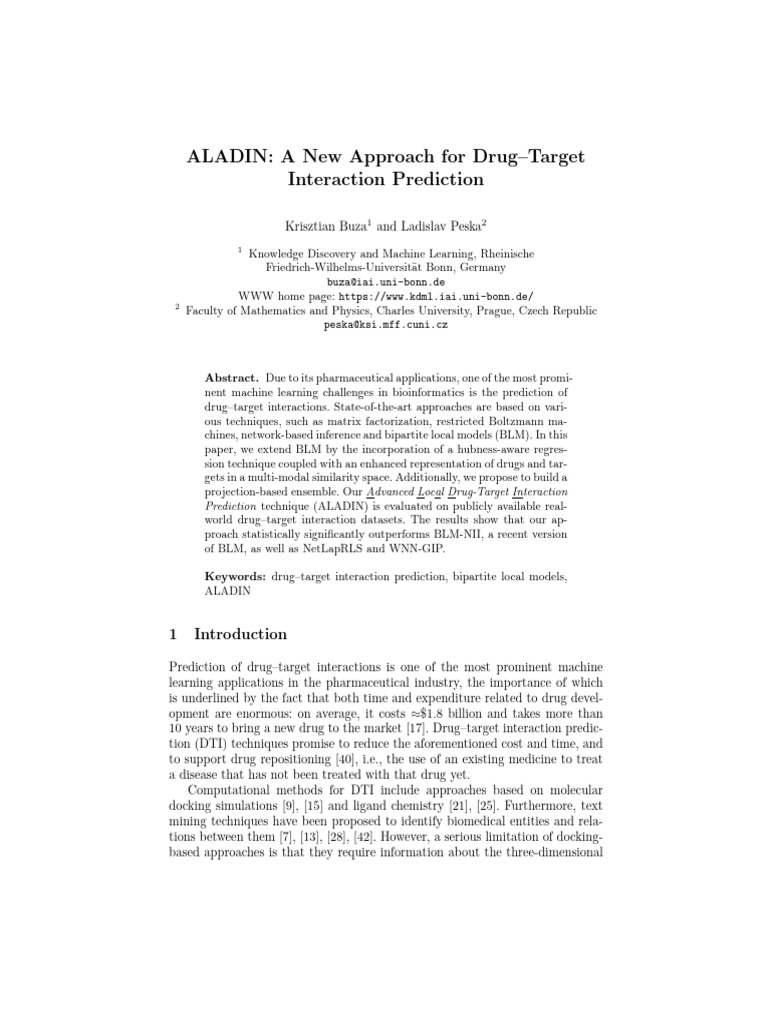 ALADIN: Drug-Target Interaction Prediction | PDF | Regression Analysis ...