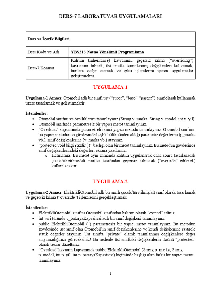 LaboratuvarUygulamasi Ders 7 Kalitim | PDF