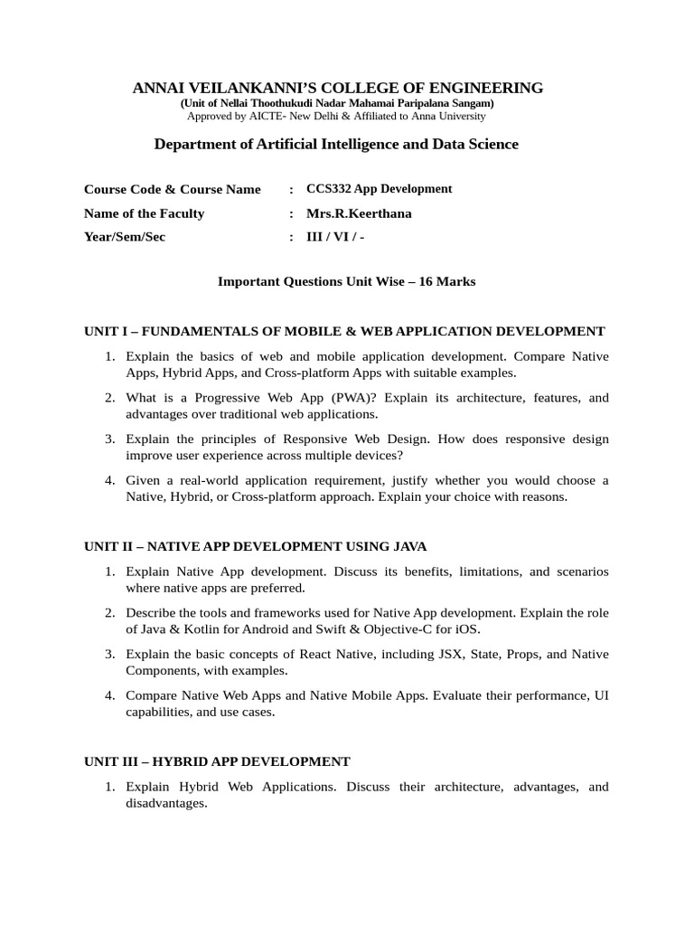 CCS332 App Development 16M Imp Ques | PDF | Mobile App | Web Application