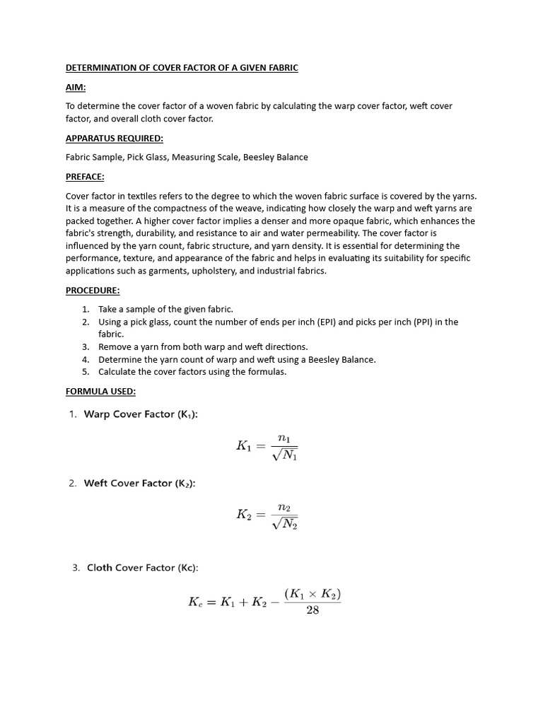 Calculate Fabric Cover Factor | PDF