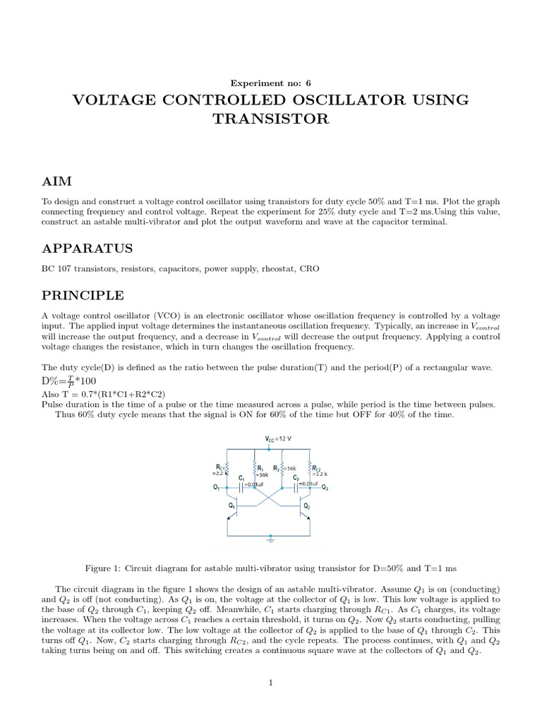 Voltage Controlled Oscillator Experiment | PDF | Electronic Oscillator ...