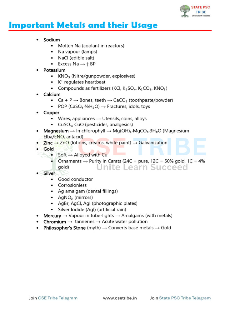 Imp. Metals, Compounds and Their Usage, Important Ores | PDF | Chlorine ...