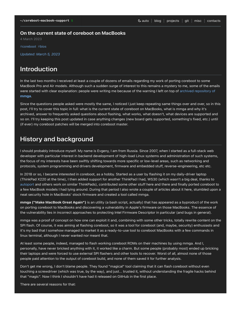 Coreboot on MacBooks: Current Insights | PDF | Flash Memory | Booting