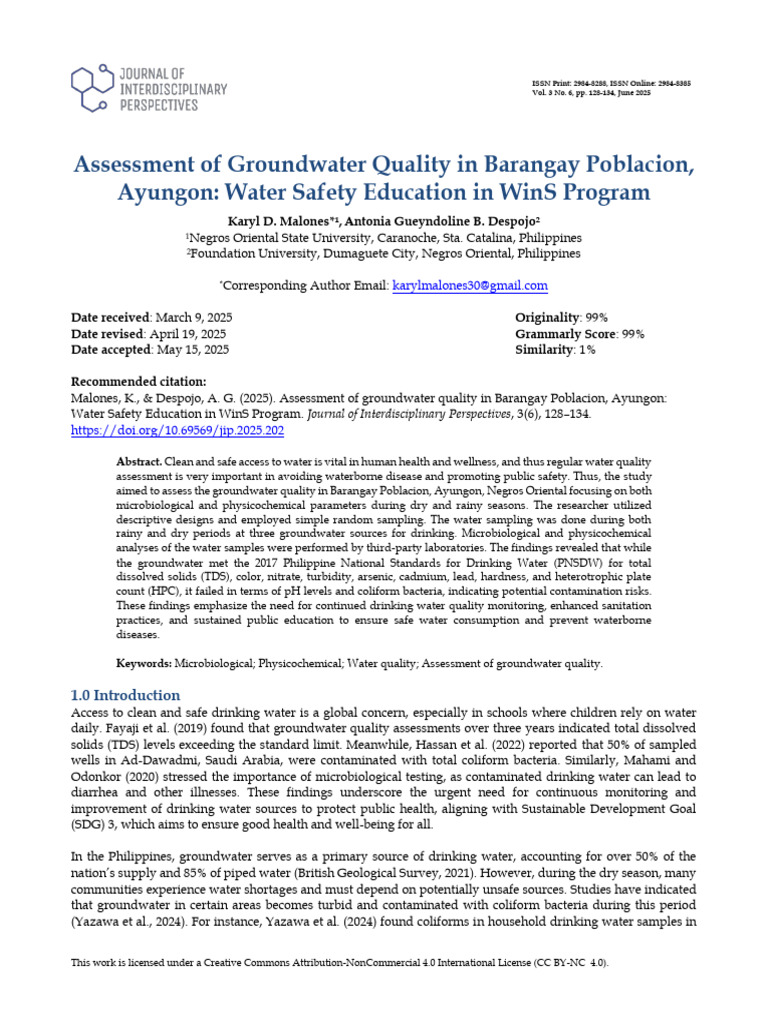 Groundwater Quality Assessment in Ayungon | PDF | Drinking Water ...