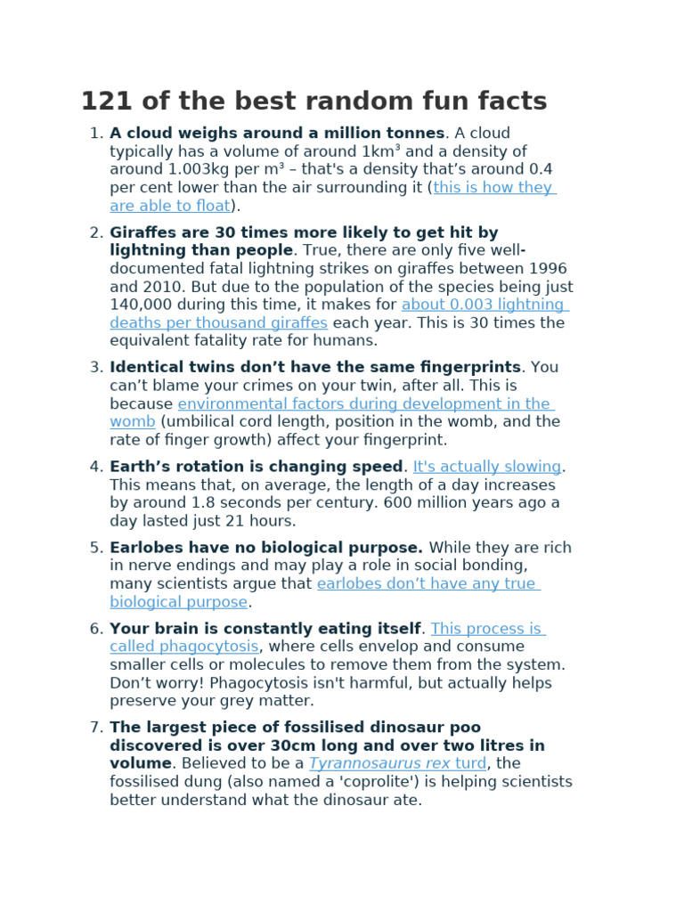 121 Fascinating Random Fun Facts | PDF