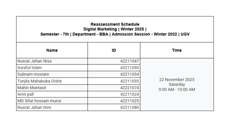 Winter 2025 BBA Reassessment Schedule | PDF