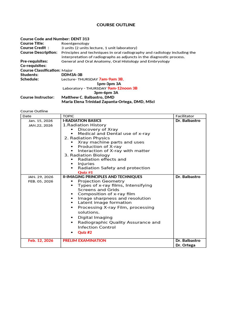 Course-Outline-Roent-2026 2 | PDF | Radiography | Medical Specialties