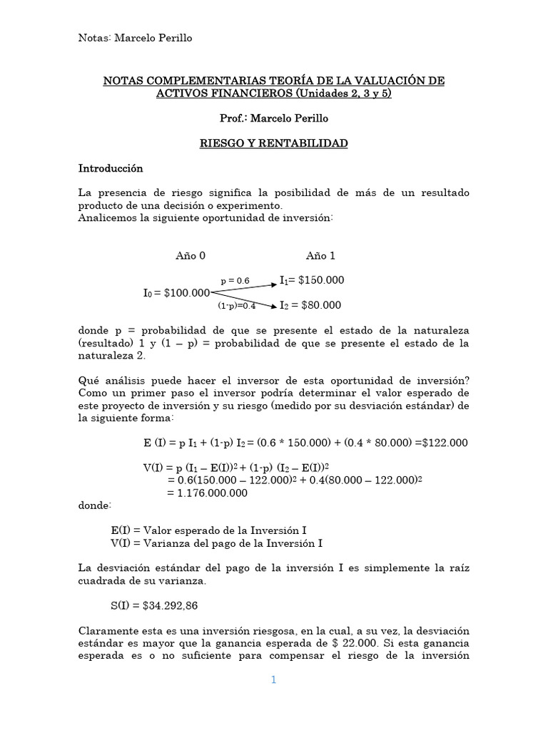 Riesgo y Rentabilidad en Inversiones Financieras | PDF | Portafolio ...