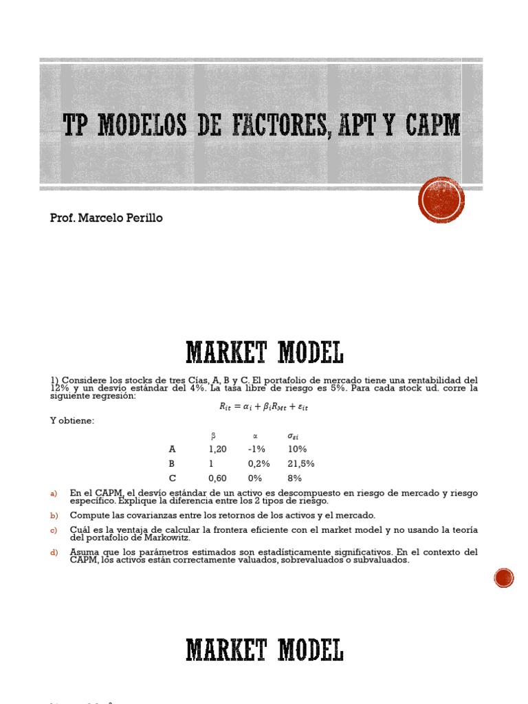 Modelos de Factores: CAPM y APT Explicados | PDF | Modelo de fijación ...