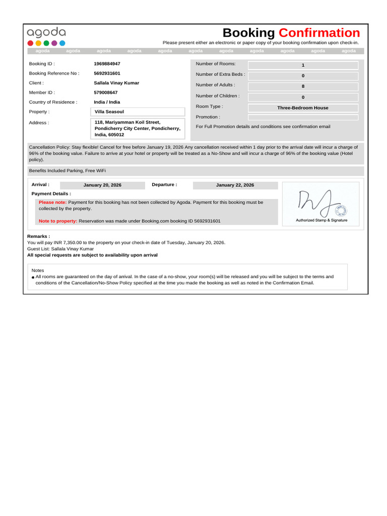 Villa Seasoul Booking Confirmation Details | PDF | Hospitality Industry