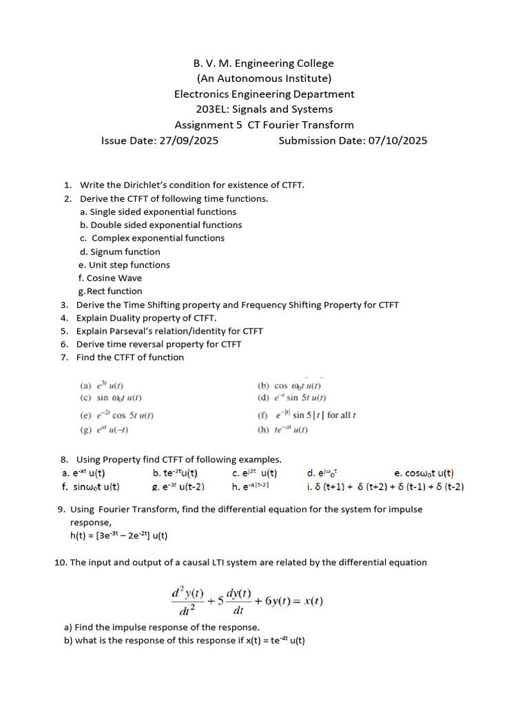 CT Fourier Transform Assignment Guide | PDF