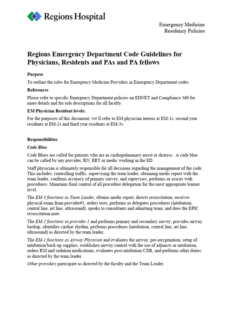 Emergency Medicine Residency Coding Policies | PDF | Emergency Medical ...