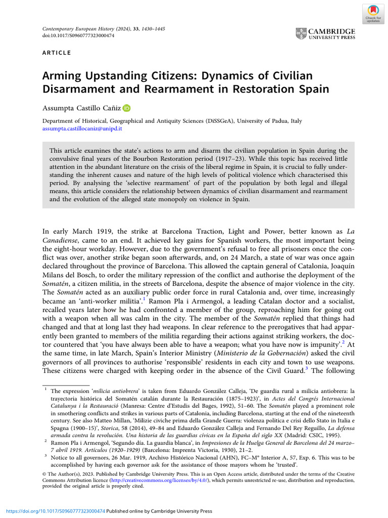 Arming Upstanding Citizens Dynamics of Civilian Disarmament and ...