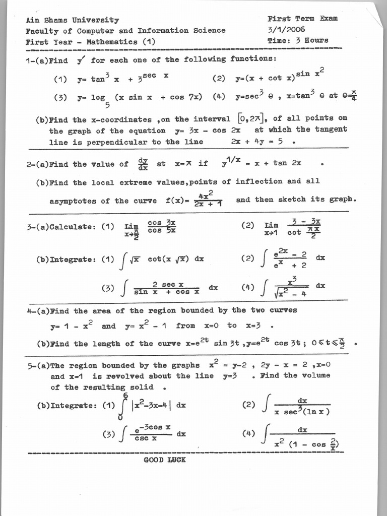 Calculus 1 Final 2006 | PDF
