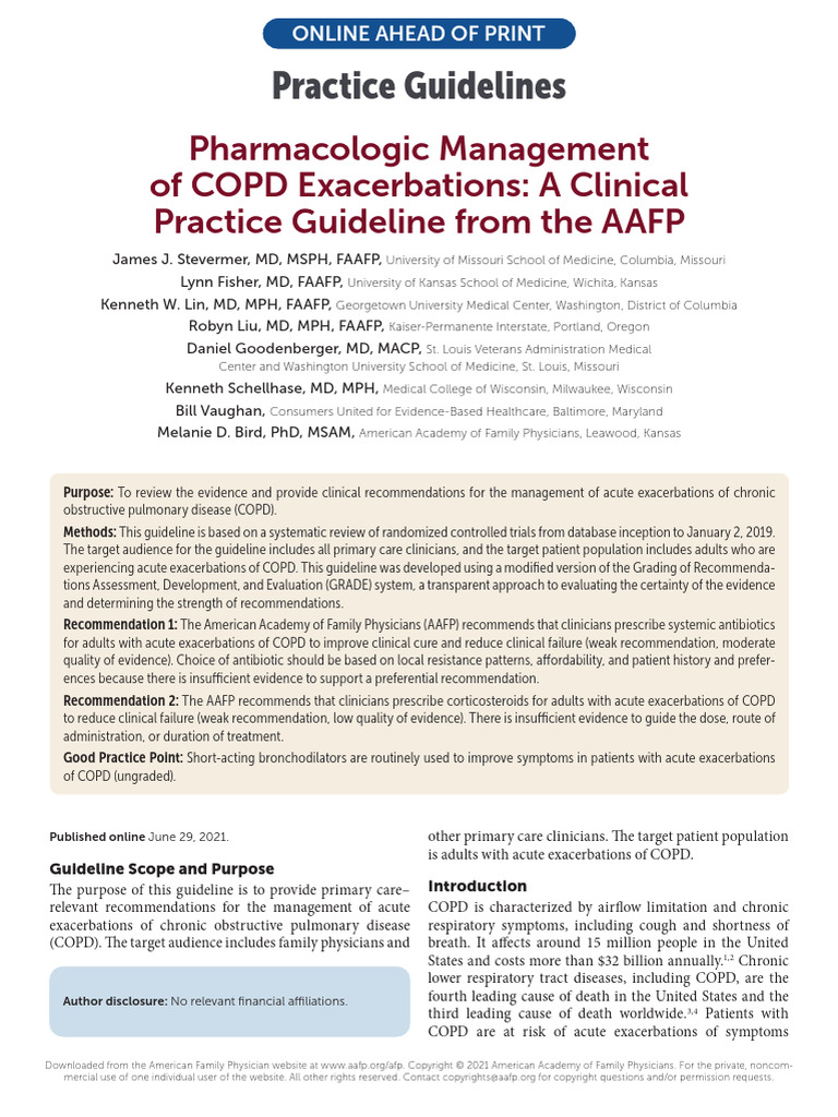 Pharmacologic Management of COPD Exacerbations: A Clinical Practice ...