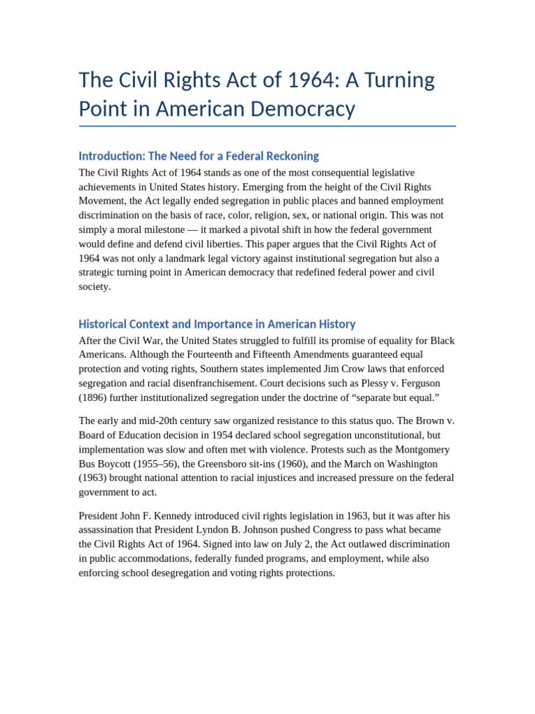 Impact of the Civil Rights Act of 1964 | PDF | Civil Rights Act Of 1964 ...