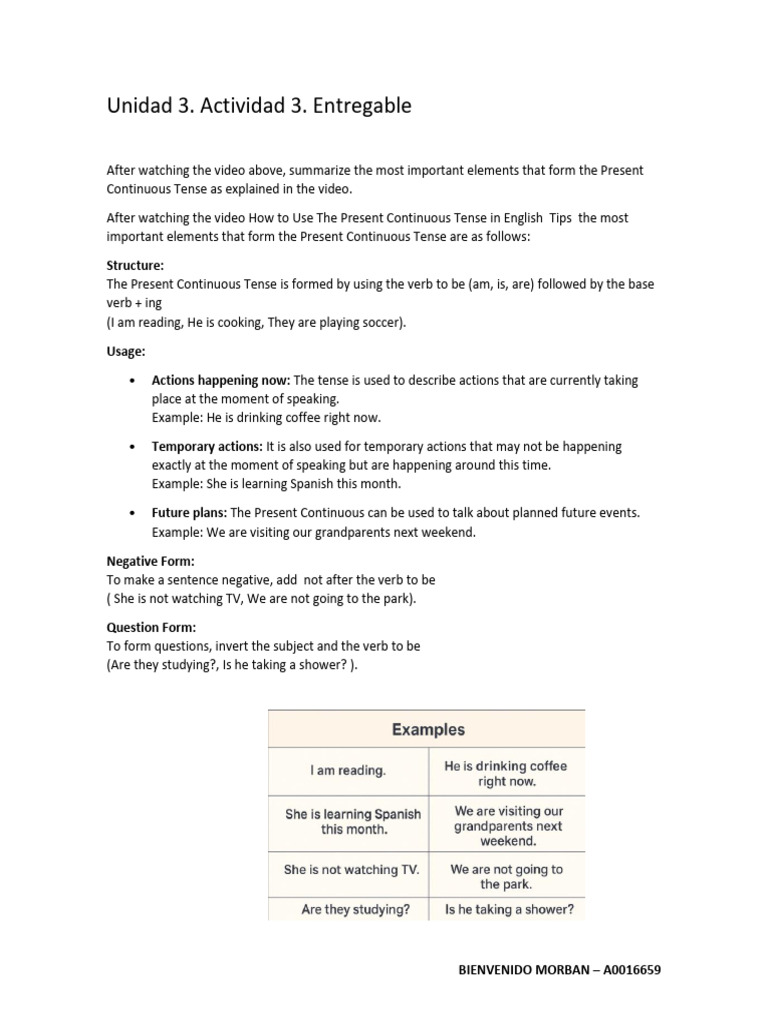 Present Continuous Tense Explained | PDF