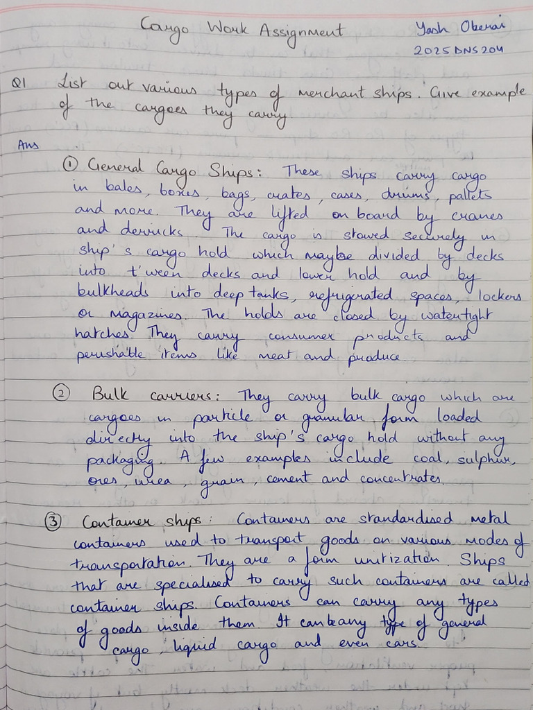 Cargo Work Assignment - Yash Oberai - 2025DNS204 | PDF